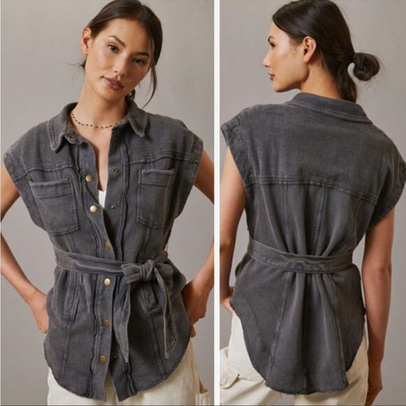Anthropologie Pilcro Gray Belted Vest - Picture 1 of 13